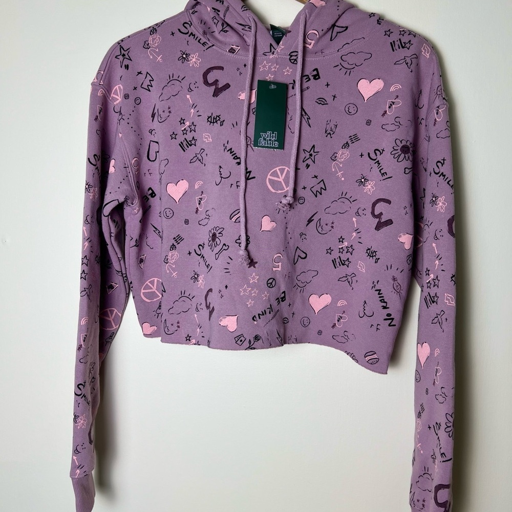 🛍️Wild Fable Women Lavender/Pink Graphic Hoody Fleece Cropped Casual Boxy Small - Picture 3 of 8